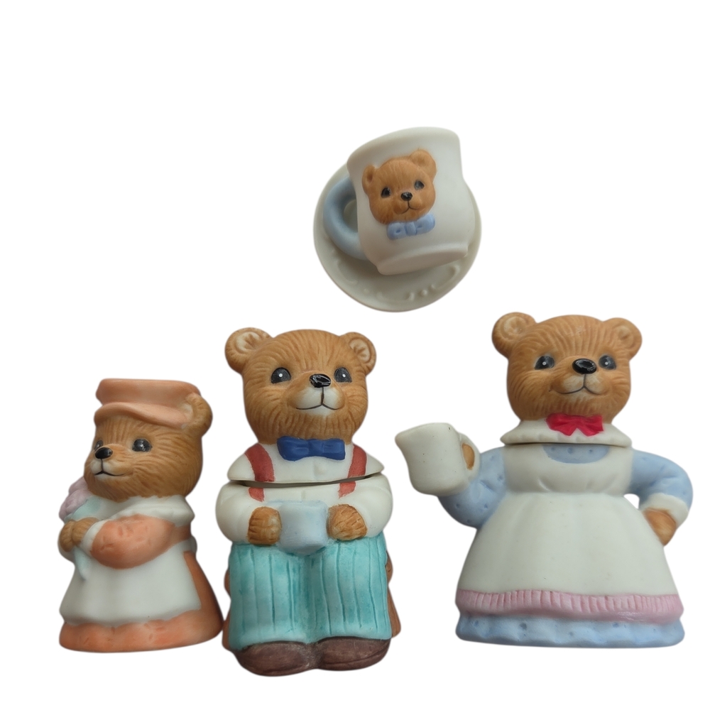 Vintage Bear Essentials Tea Set Figurines 4 Pc Ceramic H&G‎ Sri Lanka